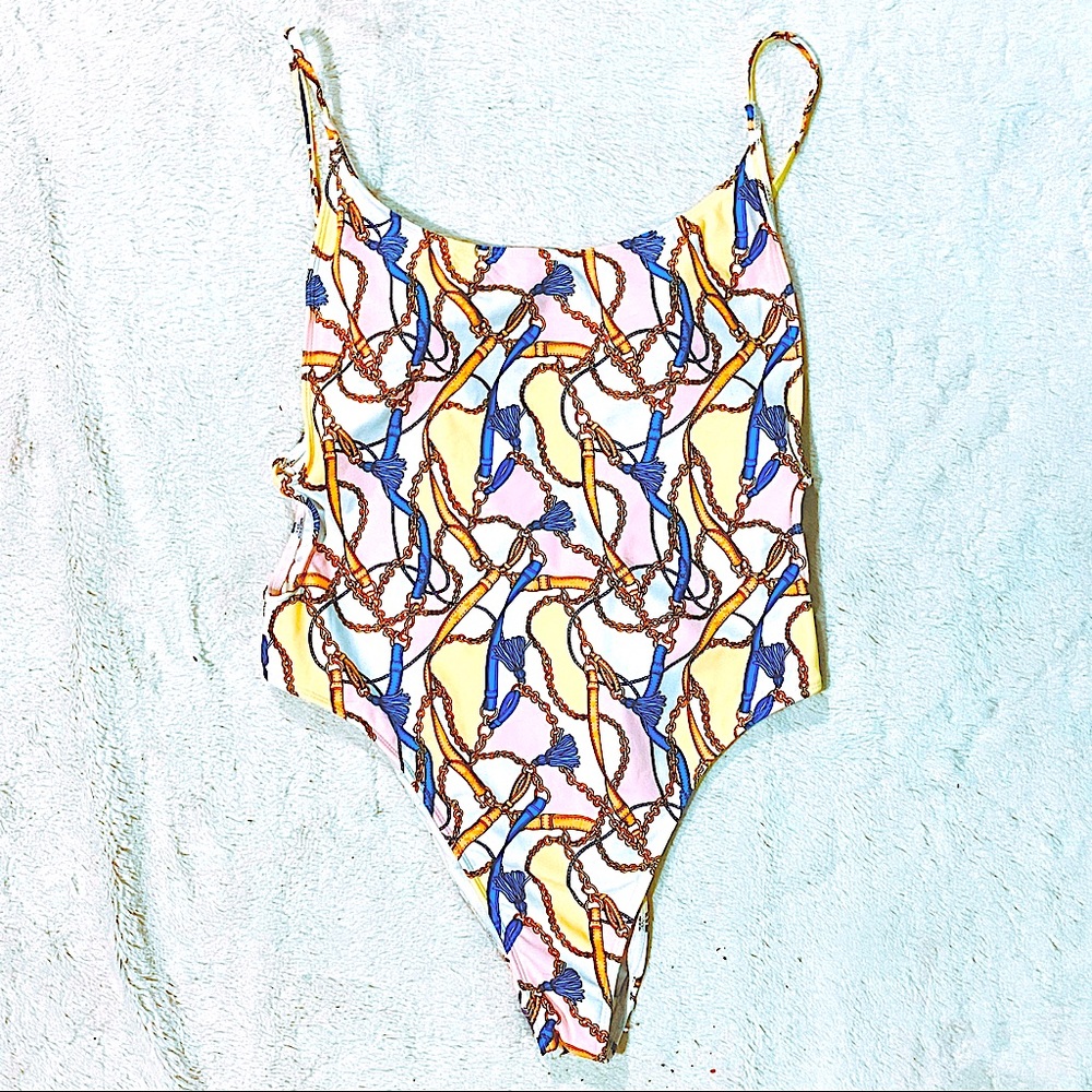 Pale All Over Pattern Cut Out One Piece Bikini